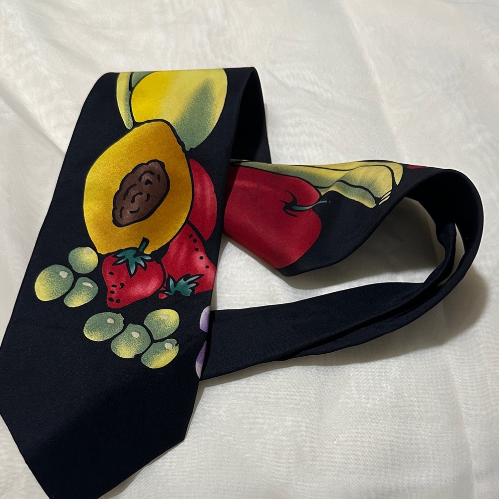 Fruit Patterned Tie in Black with Red, Yellow, Green & Purple
